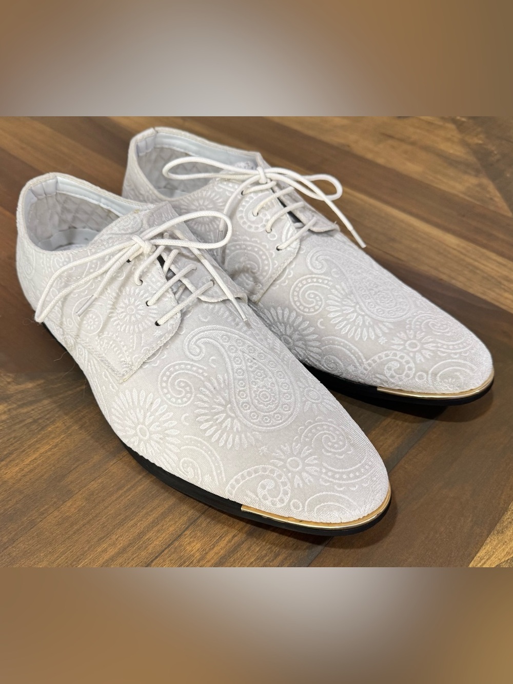 Amali Chadwick Mens White Paisley Velvet Dress Shoes Oxford Lace Up Size 12